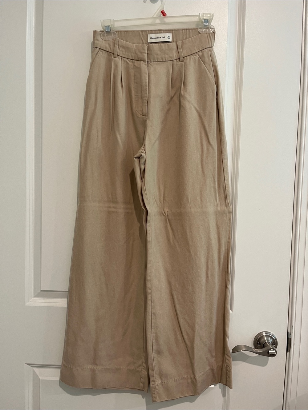 Abercrombie & Fitch Wide-Leg Trousers in Beige